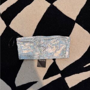 Forever 21 Iridescent Holographic Strapless Bandeau - Silver/Blue Sheen